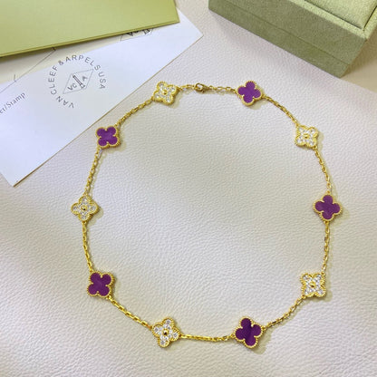 [⭐Shinejoy Jewelry]CLOVER 10 MOTIFS  PURPLE VIOLET DIAMOND NECKLACE