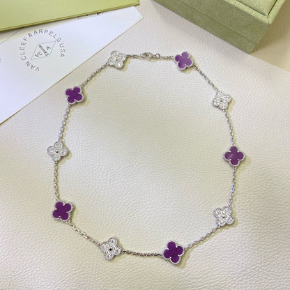 [⭐Shinejoy Jewelry]CLOVER 10 MOTIFS  PURPLE VIOLET DIAMOND NECKLACE