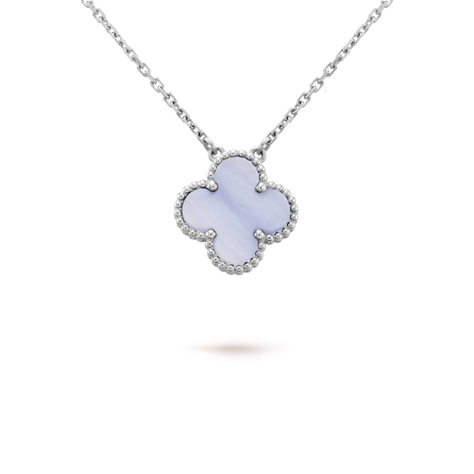 [⭐Shinejoy]CLOVER 15MM BLUE CHALCEDONY NECKLACE SILVER