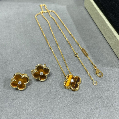 [⭐Shinejoy]CLOVER 15MM DIAMOND AND YELLOW TIGER'S EYE AGATE necklace