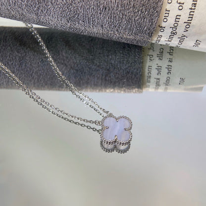 [⭐Shinejoy]CLOVER 15MM BLUE CHALCEDONY NECKLACE SILVER