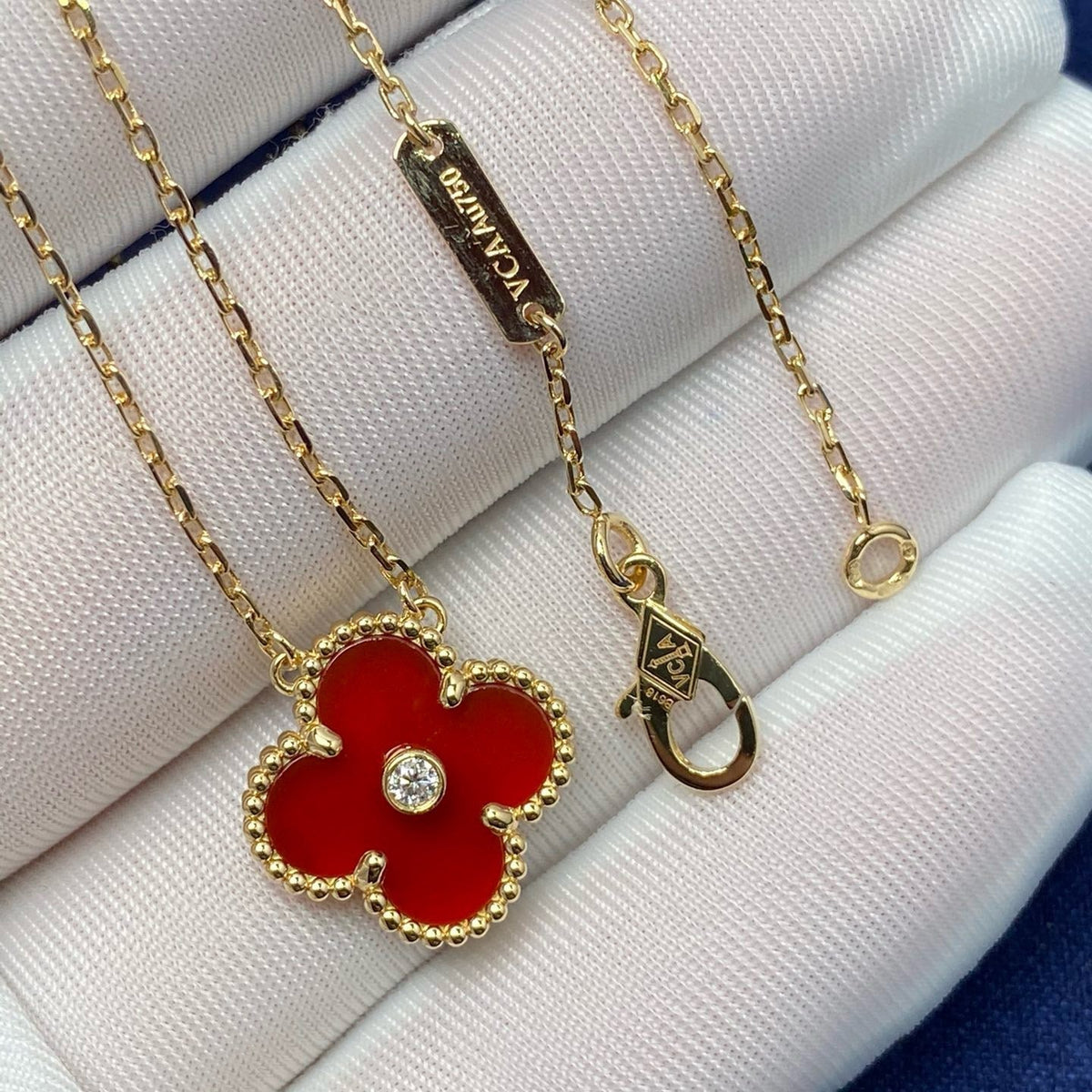 [⭐Shinejoy]CLOVER 15MM DIAMOND CARNELIAN NECKLACE