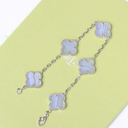 [⭐Shinejoy] CLOVER 5 MOTIF PURPLE CHALCEDONY BRACELET COLLECTION
