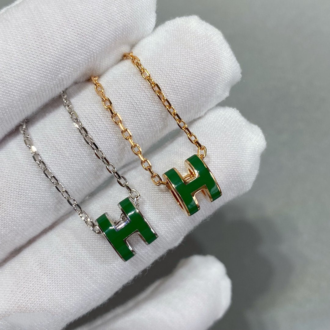 [⭐Shinejoy]POP H GREEN NECKLACE SILVER AND GOLD