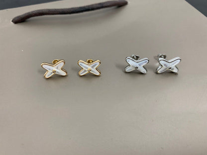 [⭐Shinejoy]JEUX DE WHITE MOP SILVER DIAMOND EARRINGS