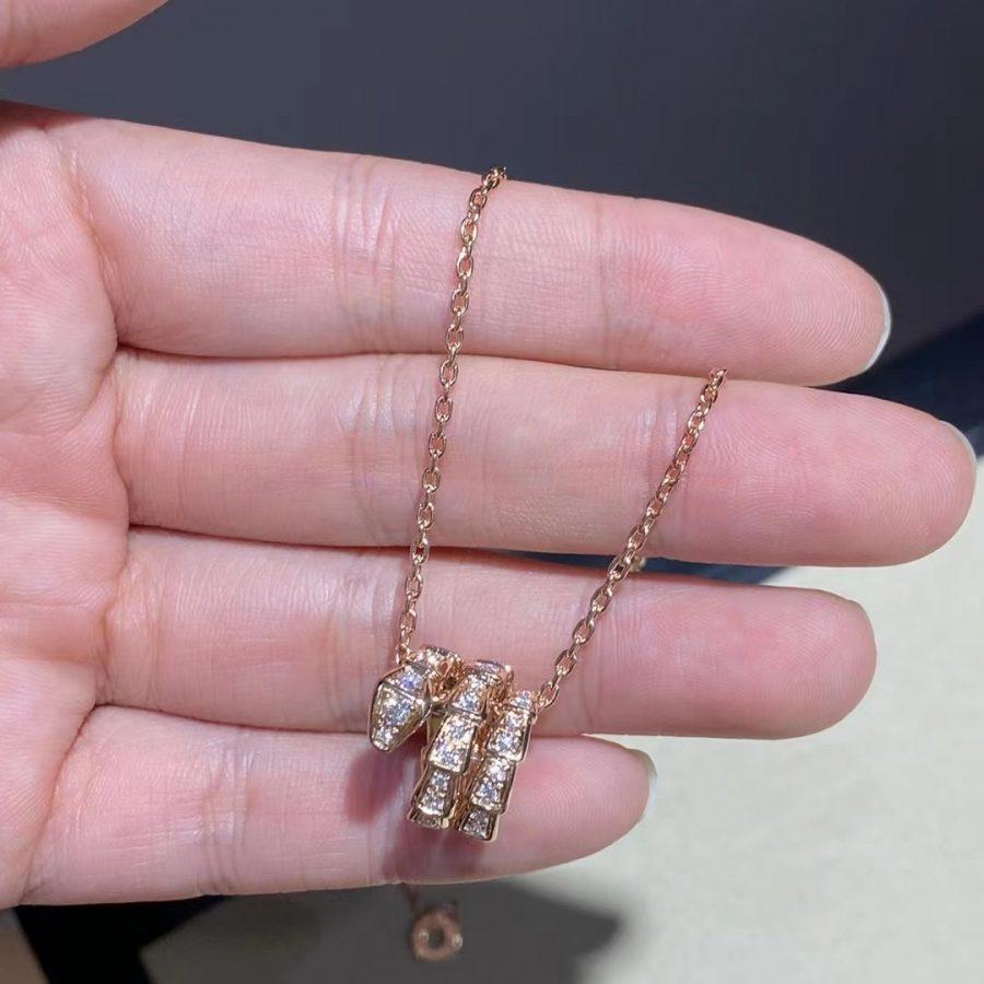 [⭐Shinejoy]SERPENTI PINK GOLD NECKLACE DOUBLE RING DIAMOND
