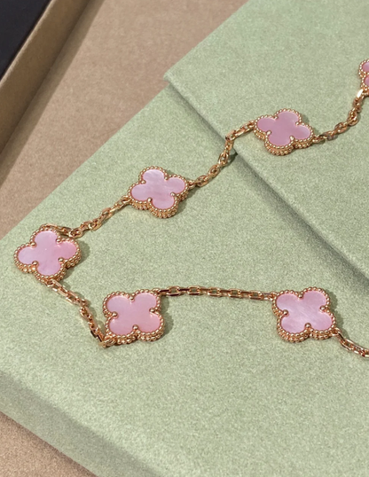 [⭐Shinejoy Jewellery] Pink Necklace with Ten Clover Designs