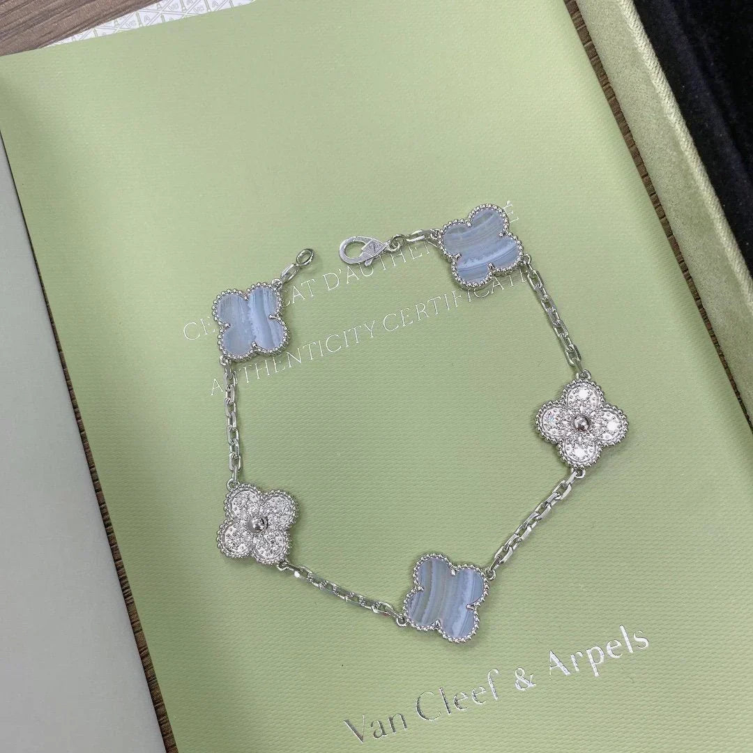 [⭐Shinejoy] CLOVER 5 MOTIF PURPLE CHALCEDONY BRACELET COLLECTION