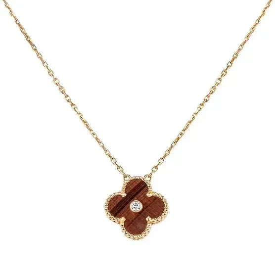 [⭐Shinejoy]CLOVER 15MM DIAMOND AND YELLOW TIGER'S EYE AGATE necklace
