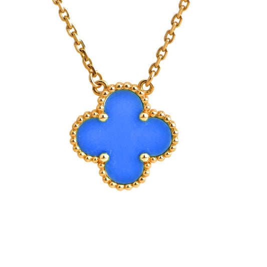 [⭐Shinejoy]CLOVER 15MM BLUE AGATE NECKLACE