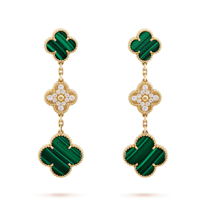 [⭐Shinejoy]CLOVER EARRINGS GOLD MALACHITE DIAMOND 3 MOTIF