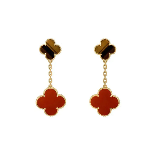 [⭐Shinejoy]CLOVER  2 MOTIF  TIGER EYE CARNELIAN EARRINGS