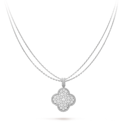 [⭐Shinejoy]CLOVER 25MM SILVER FULL DIAMOND BIG CLOVER NECKLACE