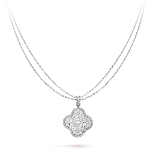 [⭐Shinejoy]CLOVER 25MM SILVER FULL DIAMOND BIG CLOVER NECKLACE
