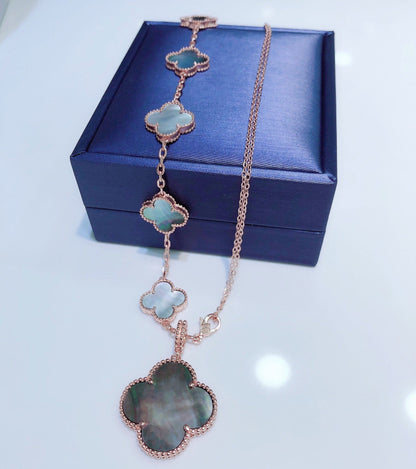 [⭐Shinejoy]COMBINED BRACELET 5 MOTIFS AND NECKLACE DARK MOP ROSE GOLD