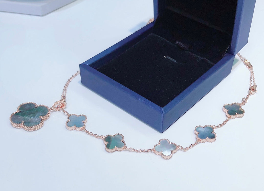 [⭐Shinejoy]COMBINED BRACELET 5 MOTIFS AND NECKLACE DARK MOP ROSE GOLD