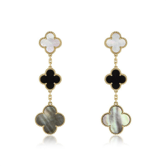 [⭐Shinejoy]CLOVER EARRINGS GOLD ONYX MOP 3 MOTIF