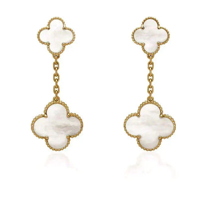 [⭐Shinejoy]CLOVER 2 MOTIF WHITE MOP EARRINGS